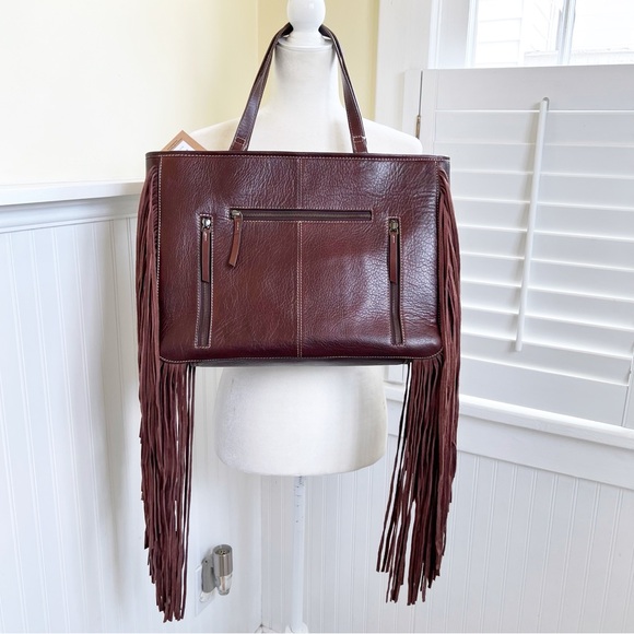 Ariat Brown Tooled Leather Fringe Trim Victoria Concealed Carry Satchel NEW - Picture 3 of 8